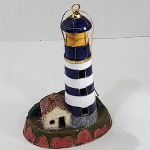 Cloisonne Lighthouse Ornament Beautiful Craftsmanship  Blue & White